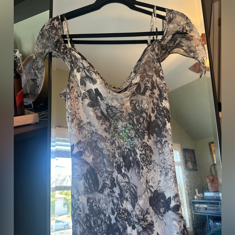 Lapis Silk Black and Grey Floral Dress - Picture 2 of 14